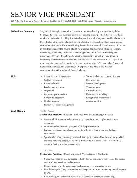 Senior Vice President Resume Sample